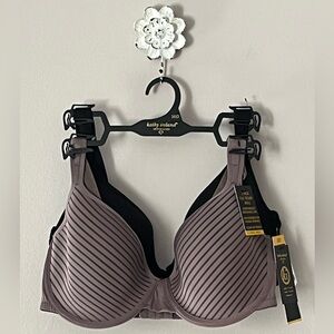 Women’s Kathy Ireland Intimates 38/D Striped Pattern Bra Set - Black and Mauve